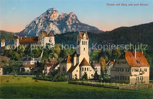 AK / Ansichtskarte Fuessen_Allgaeu mit Kirche und Schloss Fuessen Allgaeu