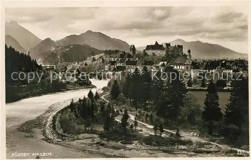 AK / Ansichtskarte Fuessen_Allgaeu Lechpartie mit Kirche und Schloss Fuessen Allgaeu