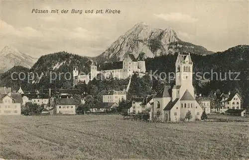 AK / Ansichtskarte Fuessen_Allgaeu mit Kirche und Schloss Fuessen Allgaeu