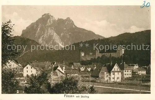 AK / Ansichtskarte Fuessen_Allgaeu mit Schloss und Saeuling Fuessen Allgaeu