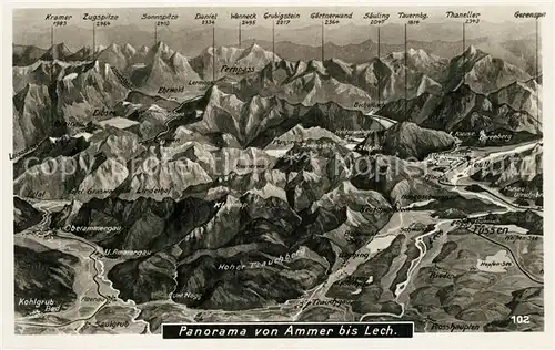 AK / Ansichtskarte Fuessen_Allgaeu Panoramakarte von Ammer bis Lech Fuessen Allgaeu