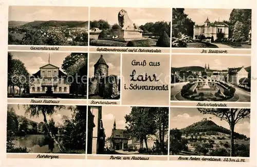 AK / Ansichtskarte Lahr_Baden Gefallenenehrenmal Stadtpa Rathaus Storchenturm Bahnhofsplatz Hohbergsee Ruine Hohen Geroldseck Lahr_Baden