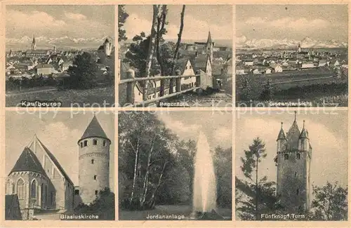AK / Ansichtskarte Kaufbeuren Panorama Gesamtansicht Blasiuskirche Jordananlage Fuenfknopf Turm Kaufbeuren
