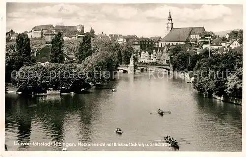 AK / Ansichtskarte Tuebingen Neckarpartie mit Blick auf Schloss und Stiftskirche Tuebingen