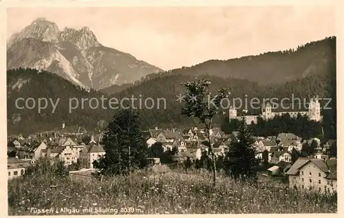 AK / Ansichtskarte Fuessen_Allgaeu mit Saeuling und Schloss Fuessen Allgaeu