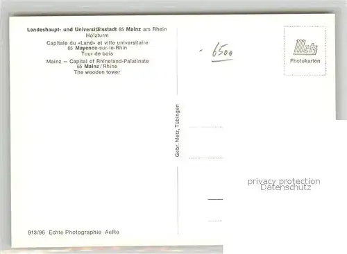 AK / Ansichtskarte Mainz_Rhein Holzturm Mainz Rhein
