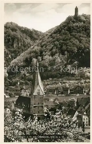 AK / Ansichtskarte Geislingen_Steige Ortsansicht mit Kirche Baumbluete Blick zum oedenturm Geislingen_Steige