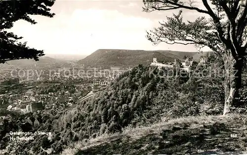 AK / Ansichtskarte Geislingen_Steige Panorama Schwaebische Alb mit Burgruine Helfenstein Geislingen_Steige