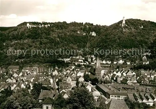 AK / Ansichtskarte Geislingen_Steige Stadtbild mit oedenturm und Burgruine Helfenstein Geislingen_Steige