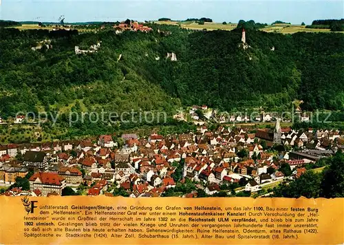AK / Ansichtskarte Geislingen_Steige Stadtpanorama mit oedenturm Burgruine Helfenstein Chronik Fuenftaelerstadt Geislingen_Steige