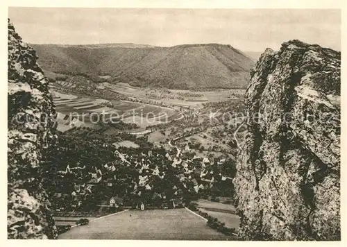 AK / Ansichtskarte Bad_ueberkingen mit dem Kahlenstein Felsen Bad_ueberkingen