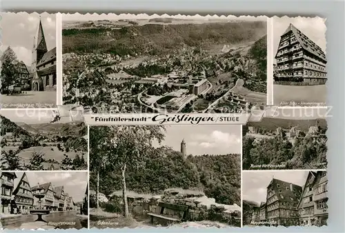 AK / Ansichtskarte Geislingen_Steige Stadtkirche Hauptstrasse Fliegeraufnahme Heimatmuseum oedenturm Ruine Helfenstein Geislingen_Steige