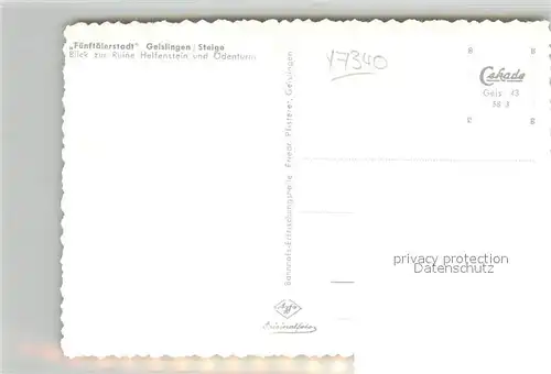 AK / Ansichtskarte Geislingen_Steige mit Ruine Helfenstein und Oedenturm Geislingen_Steige