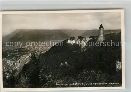 AK / Ansichtskarte Geislingen_Steige mit Burgruine Helfenstein und Odenturm Geislingen_Steige