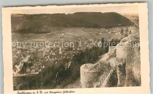 AK / Ansichtskarte Geislingen_Steige Panorama mit Burgruine Helfenstein Geislingen_Steige