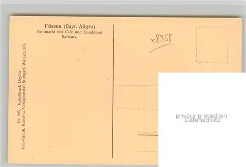 AK / Ansichtskarte Fuessen_Allgaeu Brotmarkt mit Cafe und Conditorei mit Rathaus Fuessen Allgaeu