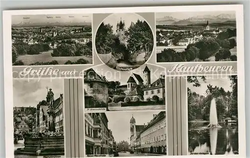 AK / Ansichtskarte Kaufbeuren Panorama Fuenfknopfturm Neptunbrunnen Kaiser Max Strasse Jordan Anlagen Kaufbeuren