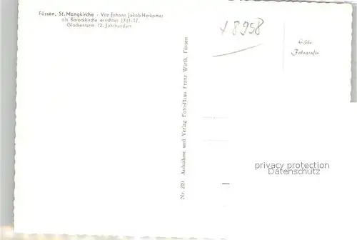 AK / Ansichtskarte Fuessen_Allgaeu St Mang Kirche mit Glockenturm Fuessen Allgaeu