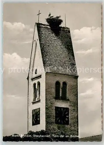 AK / Ansichtskarte Erkheim Storchennest Turm der ev Kirche Erkheim