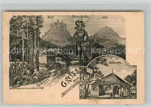 AK / Ansichtskarte Hohenstaufen Einst und Jetzt Schutzhuette Wasserschloss Wild Kuenstlerkarte Hohenstaufen