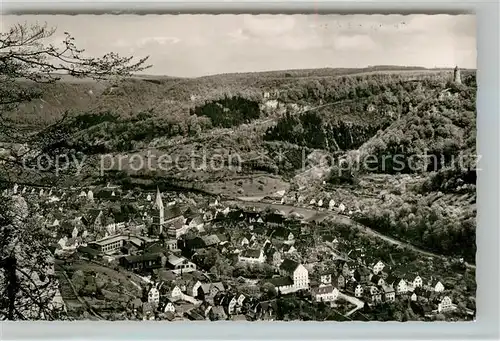 AK / Ansichtskarte Geislingen_Steige Panorama Blick ins Tal mit oedenturm Burgruine Helfenstein Schwaebische Alb Geislingen_Steige