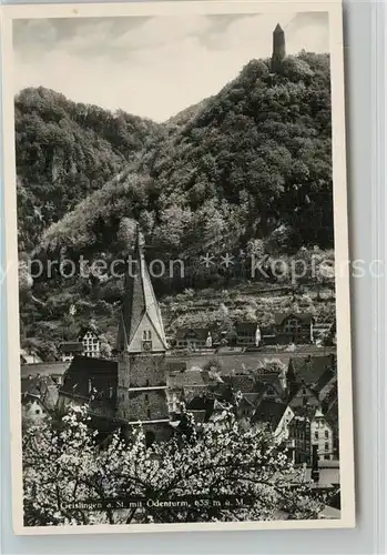AK / Ansichtskarte Geislingen_Steige Ortsmotiv mit Kirche Blick zum oedenturm Schwaebische Alb Geislingen_Steige