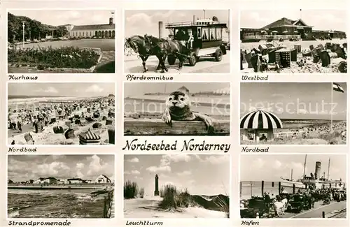 AK / Ansichtskarte Norderney_Nordseebad Kurhaus Pferdebus Westbad Nordbad Strandpromenade Leuchtturm Hafen Norderney_Nordseebad