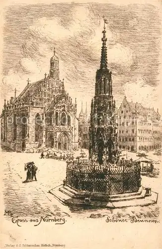 AK / Ansichtskarte Nuernberg Schoener Brunnen Zeichnung Nuernberg