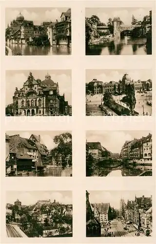 AK / Ansichtskarte Nuernberg Pegnitzpartie Stadttheater Alte Fischerhaeuser Hallertor Burg Hauptbahnhof Fleischbruecke Koenigstrasse Nuernberg