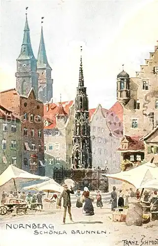 AK / Ansichtskarte Nuernberg Schoener Brunnen Kuenstlerkarte Nuernberg
