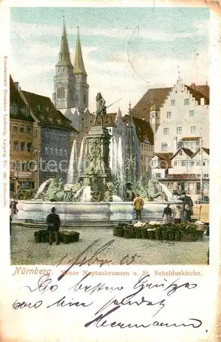 AK / Ansichtskarte Nuernberg Neptunbrunnen mit St Sebalduskirche Nuernberg