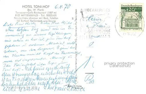 AK / Ansichtskarte Mittenwald_Bayern Tonihof mit Zugspitzgruppe Mittenwald Bayern