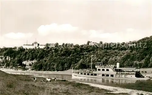 AK / Ansichtskarte Wehrden Schloss und Porzellanmanufaktur Fuerstenberg Ausflugsdampfer Wehrden