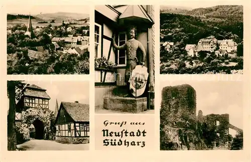 AK / Ansichtskarte Neustadt_Harz Panorama Roland Schloss Stadttor Ruine Neustadt_Harz