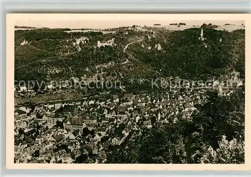 AK / Ansichtskarte Geislingen_Steige Panorama Blick ins Tal mit oedenturm Burgruine Helfenstein Schwaebische Alb Geislingen_Steige