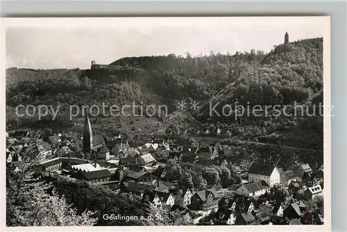 AK / Ansichtskarte Geislingen_Steige Stadtpanorama mit oedenturm und Burgruine Helfenstein Geislingen_Steige