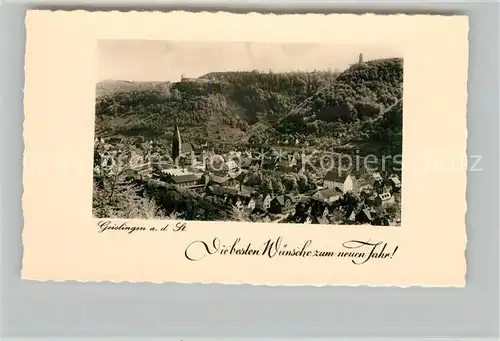 AK / Ansichtskarte Geislingen_Steige Stadtpanorama mit oedenturm und Burgruine Helfenstein Neujahrskarte Geislingen_Steige