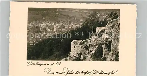 AK / Ansichtskarte Geislingen_Steige Burgruine Helfenstein Blick ins Tal Neujahrskarte Geislingen_Steige
