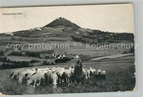 AK / Ansichtskarte Goeppingen Schaefer mit Schafherde Blick zum Berg Hohenstaufen Goeppingen