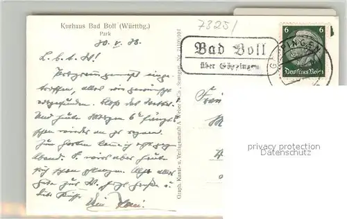 AK / Ansichtskarte Bad_Boll Kurhaus Park Stempel Posthilfstelle Bad_Boll