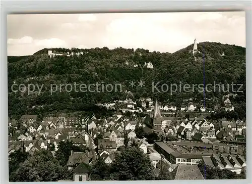 AK / Ansichtskarte Geislingen_Steige Stadtpanorama mit oedenturm und Burgruine Helfenstein Schwaebische Alb Geislingen_Steige