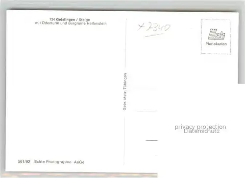 AK / Ansichtskarte Geislingen_Steige Stadtpanorama mit oedenturm und Burgruine Helfenstein Schwaebische Alb Geislingen_Steige