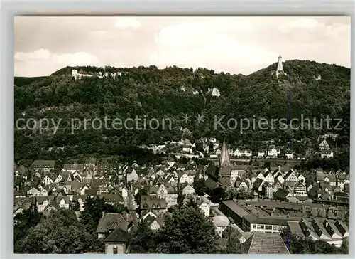 AK / Ansichtskarte Geislingen_Steige Stadtpanorama mit oedenturm und Burgruine Helfenstein Schwaebische Alb Geislingen_Steige