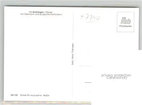 AK / Ansichtskarte Geislingen_Steige Stadtpanorama mit oedenturm und Burgruine Helfenstein Schwaebische Alb Geislingen_Steige