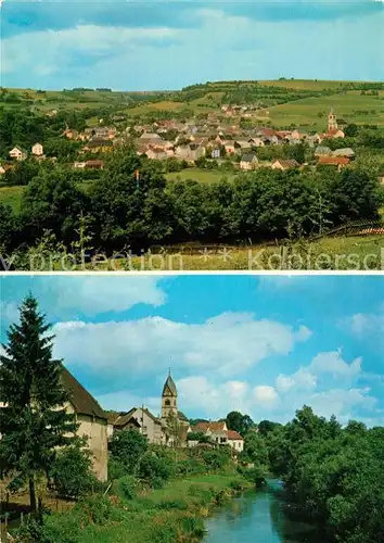 AK / Ansichtskarte Oberweis_Eifel Panorama Partie am Fluss Blick zur Kirche Oberweis Eifel