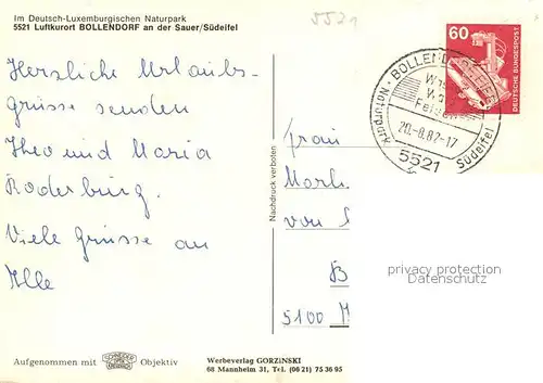 AK / Ansichtskarte Bollendorf_Suedeifel Stadtbild mit Kirche Bollendorf_Suedeifel