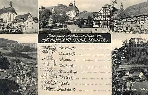 AK / Ansichtskarte Heiligenstadt_Oberfranken Marktplatz Burg Greifenstein Gasthaus Hoesch Heiligenstadt_Oberfranken