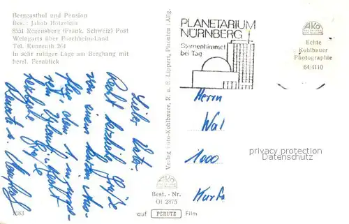 AK / Ansichtskarte Regensberg_Kunreuth Pension Bergasthof Hoetzelein Regensberg Kunreuth