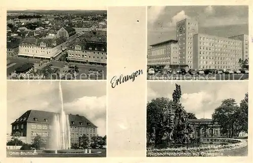 AK / Ansichtskarte Erlangen Hugenottenplatz Siemens Verwaltungsgebaeude Ohm Brunnen Erlangen