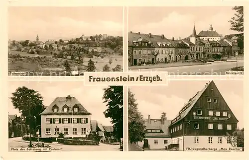 AK / Ansichtskarte Frauenstein_Sachsen Panorama Marktplatz FDJ Jugendherberge Platz der Befreiung Postam Frauenstein_Sachsen